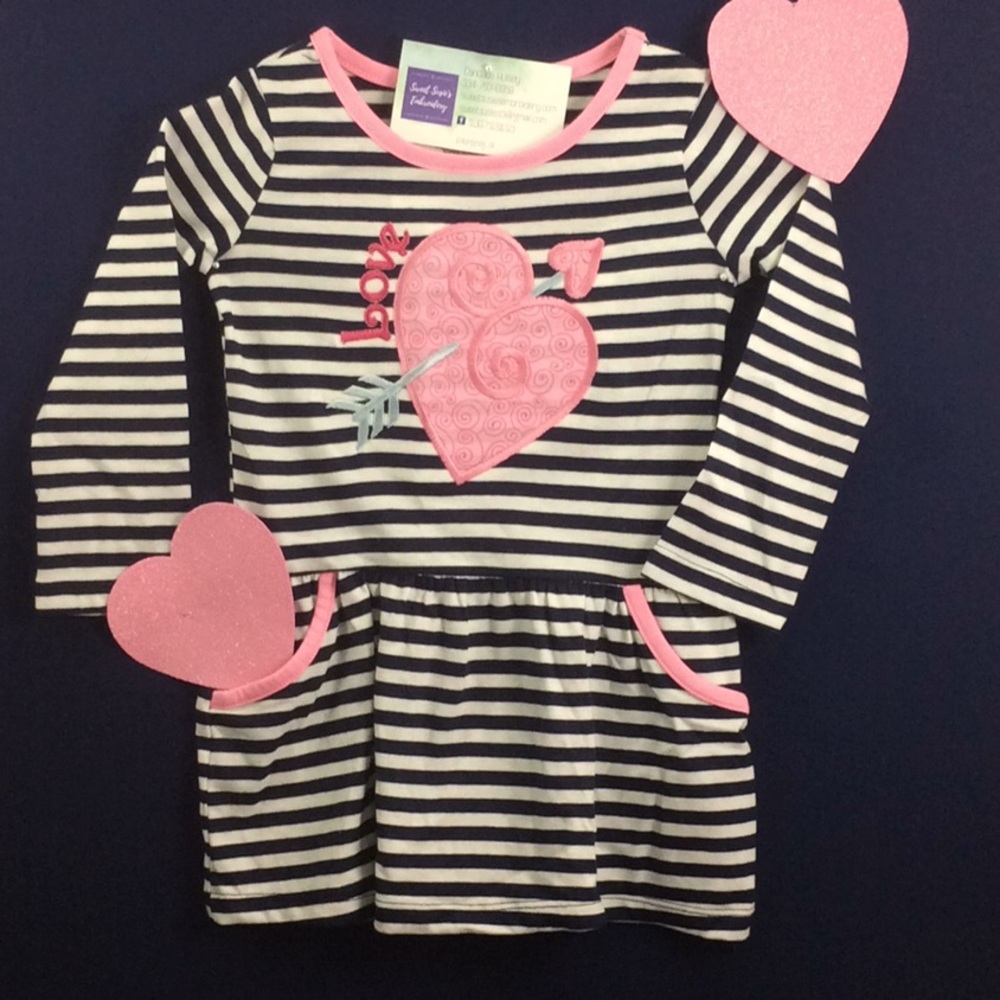 Toddler Valentine Appliqué Navy Striped Dress